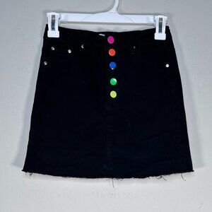 Teen Gs A-Line Denim Skirt Girls 14 Black Multicolor Button Distressed Casual